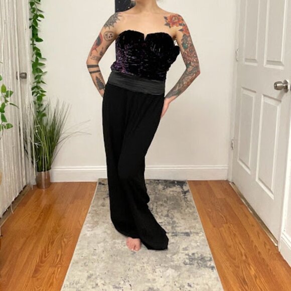 Ramy Brook Johanna Sequin Evening Jumpsuit Size 10 Black Combo Blkco - Picture 10 of 16